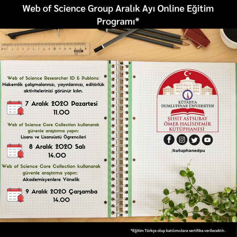 Web of Science Aralık Ayı Online Eğitim Programı